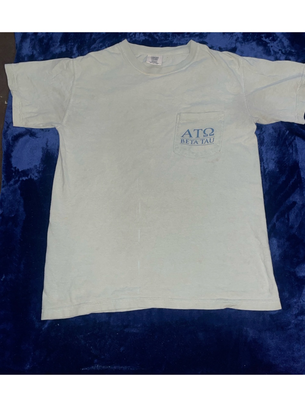 Size small mint colored Beta Tau Pocket T-Shirt in Light Mint